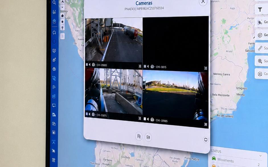 Central de monitoramento com telemetria e câmeras da frota em tempo real